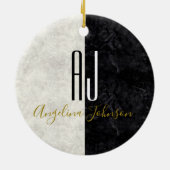 Mit Monogramm Schwarz-Weiß-Marmor Keramik Ornament (Hinten)