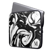 Mit Monogramm Schwarz-Weiß-Marmor-Textur Laptopschutzhülle (Vorderseite Links)