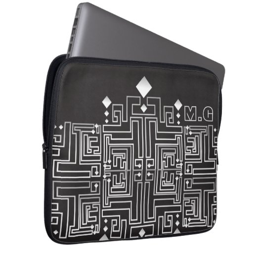 Mit Monogramm Schwarz-Weiß-Muster Laptopschutzhülle (Vorne Rechts)