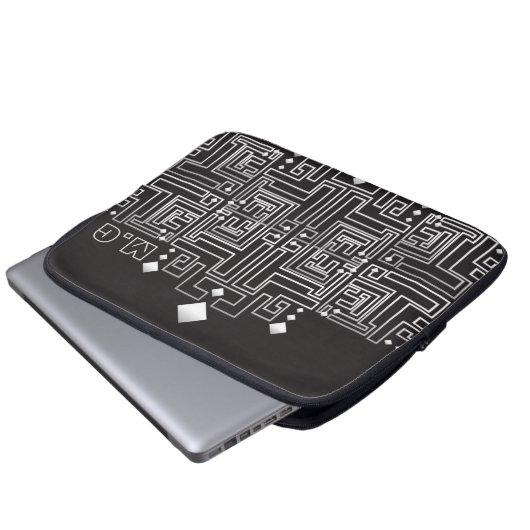 Mit Monogramm Schwarz-Weiß-Muster Laptopschutzhülle (Vorne Knopf)