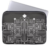 Mit Monogramm Schwarz-Weiß-Muster Laptopschutzhülle (Vorderseite)