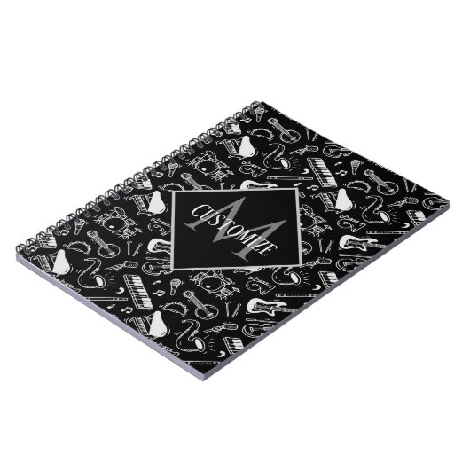 Mit Monogramm Schwarz-Weiß-Muster Notizblock (Linke Seite)