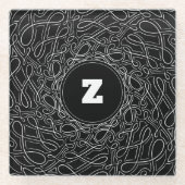 Mit Monogramm Schwarz-Weiß-Muster Swirt Moderne Glasuntersetzer (Vorderseite)