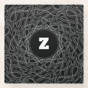 Mit Monogramm Schwarz-Weiß-Muster Swirt Moderne Glasuntersetzer