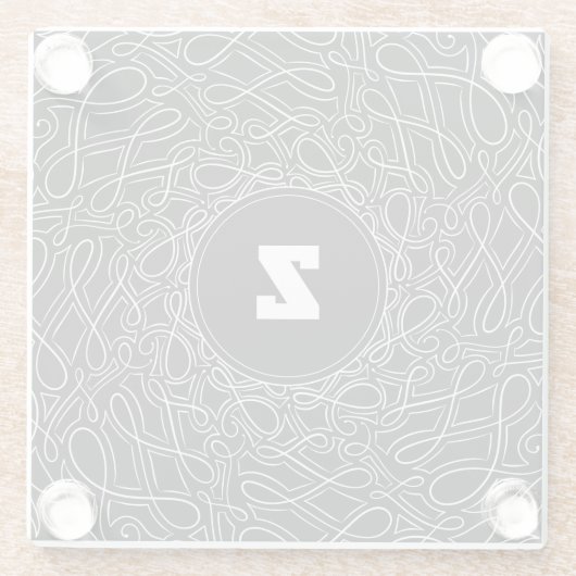 Mit Monogramm Schwarz-Weiß-Muster Swirt Moderne Glasuntersetzer (Rückseite)