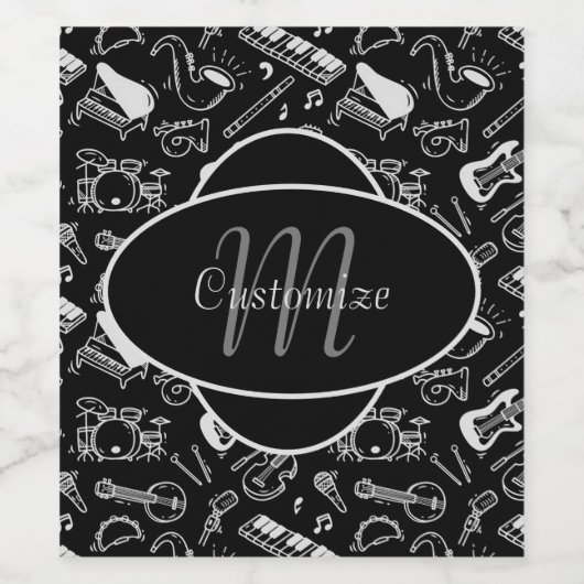 Mit Monogramm Schwarz-Weiß-Muster Weinetikett (Einzelnes Label)