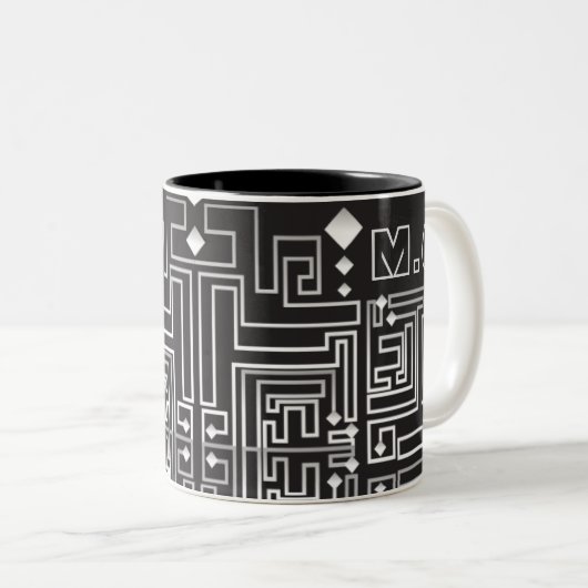 Mit Monogramm Schwarz-Weiß-Muster Zweifarbige Tasse (VorderseiteRechts)