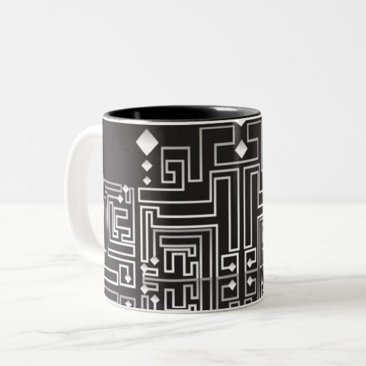 Mit Monogramm Schwarz-Weiß-Muster Zweifarbige Tasse (Vorderseite Links)