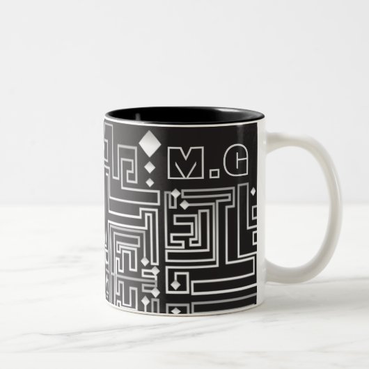 Mit Monogramm Schwarz-Weiß-Muster Zweifarbige Tasse (Rechts)
