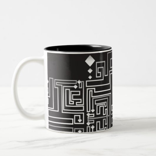 Mit Monogramm Schwarz-Weiß-Muster Zweifarbige Tasse (Links)