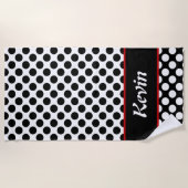 Mit Monogramm Schwarz/Weiß Polka Dot Beach Handtuc Strandtuch (Vorderseite)