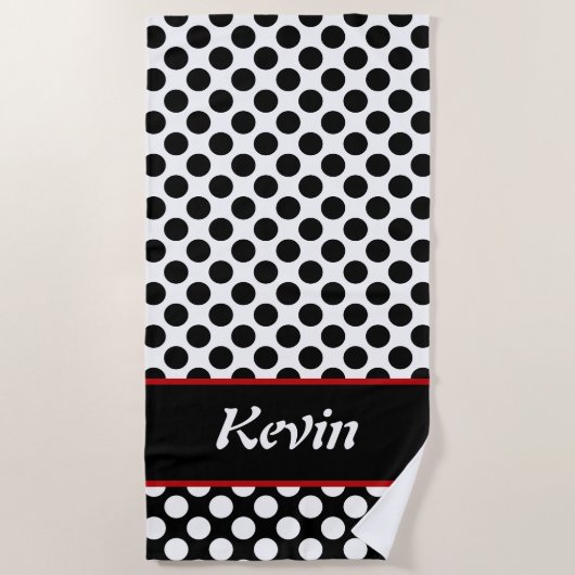 Mit Monogramm Schwarz/Weiß Polka Dot Beach Handtuc Strandtuch (Vorderseite)