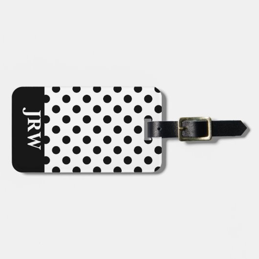 Mit Monogramm Schwarz-Weiß-Polka-Dot Gepäckanhänger (Vorderseite horizontal)