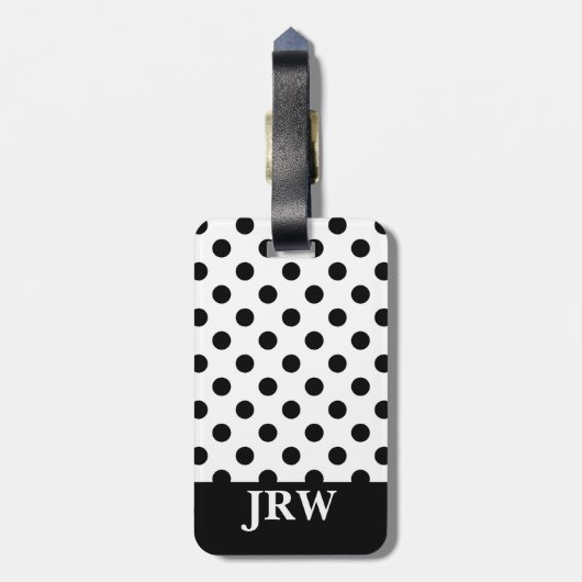 Mit Monogramm Schwarz-Weiß-Polka-Dot Gepäckanhänger (Rückseite vertikal)