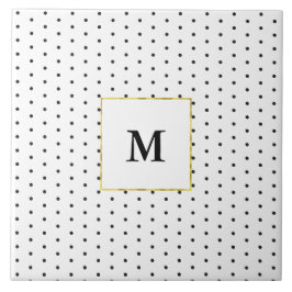 Mit Monogramm Schwarz-Weiß-Polka-Dot-Muster Fliese