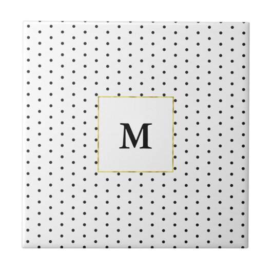 Mit Monogramm Schwarz-Weiß-Polka-Dot-Muster Fliese (Vorderseite)