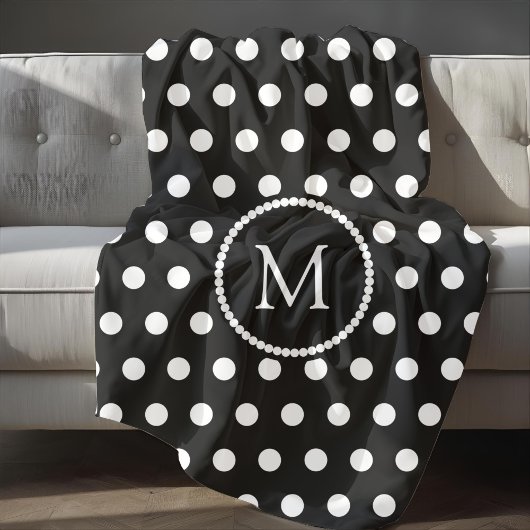 Mit Monogramm Schwarz-Weiß-Polka-Punktmuster Fleecedecke