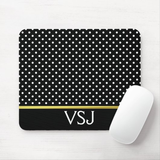 Mit Monogramm Schwarz-Weiß-Polka-Punktmuster Mousepad (Mit Mouse)