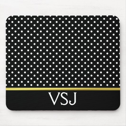 Mit Monogramm Schwarz-Weiß-Polka-Punktmuster Mousepad (Vorne)
