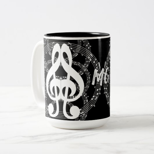 Mit Monogramm Schwarz/Weiß-Spiegelaufnahmen Zweifarbige Tasse (Vorderseite Links)