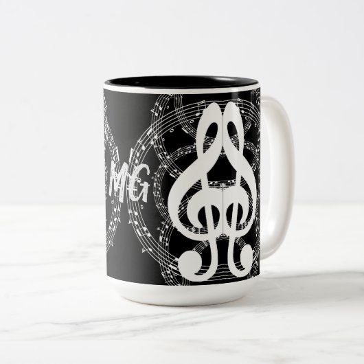 Mit Monogramm Schwarz/Weiß-Spiegelaufnahmen Zweifarbige Tasse (VorderseiteRechts)