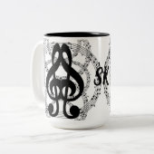 Mit Monogramm Schwarz-Weiß-Spiegelbildmusik 2 Zweifarbige Tasse (Vorderseite Links)