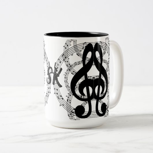 Mit Monogramm Schwarz-Weiß-Spiegelbildmusik 2 Zweifarbige Tasse (VorderseiteRechts)