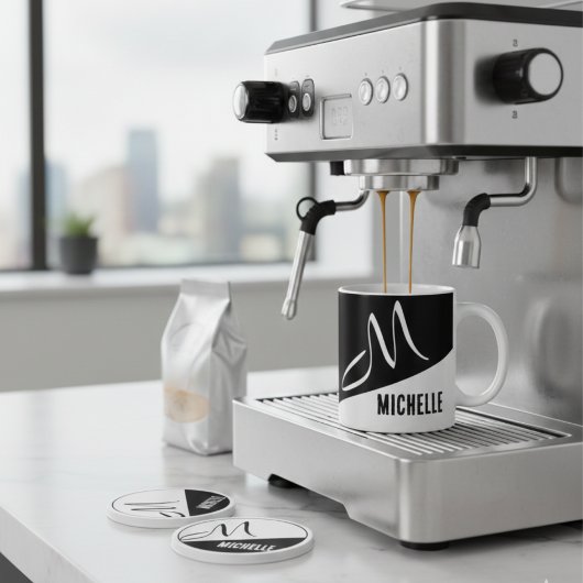 mit Monogramm Schwarz-Weiß-Split-Skript Kaffeetasse