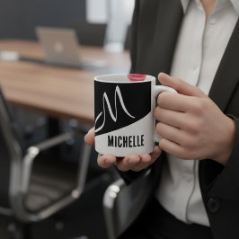 mit Monogramm Schwarz-Weiß-Split-Skript Kaffeetasse