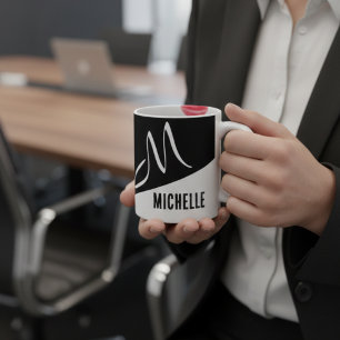 mit Monogramm Schwarz-Weiß-Split-Skript Kaffeetasse