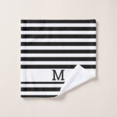 Mit Monogramm Schwarz-Weiß-Streifen Badhandtuch Set (Waschlappen)