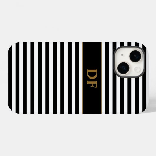 Mit Monogramm Schwarz/Weiß Streifen Case-Mate iPhone Hülle (Rückseite (Horizontal))