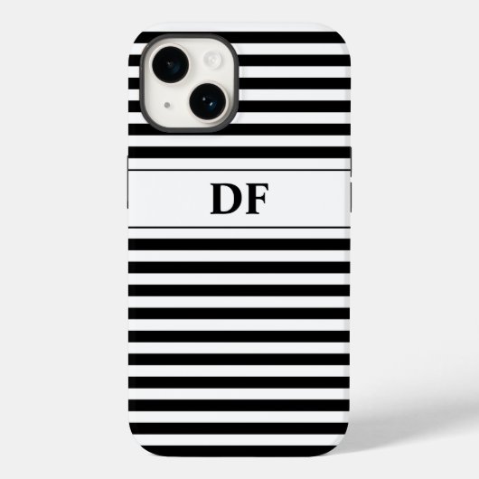 Mit Monogramm Schwarz/Weiß Streifen Case-Mate iPhone Hülle (Rückseite)