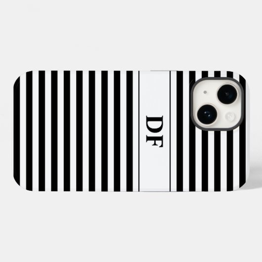 Mit Monogramm Schwarz/Weiß Streifen Case-Mate iPhone Hülle (Rückseite (Horizontal))