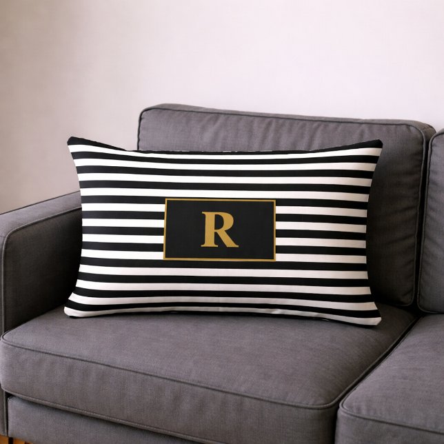Mit Monogramm Schwarz/Weiß Streifen Lendenkissen (Von Creator hochgeladen)