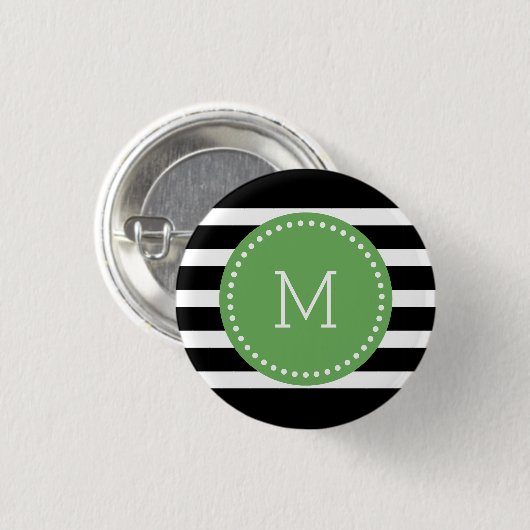 Mit Monogramm Schwarz-Weiß-Streifen und grüner Akz Button (Vorne & Hinten)