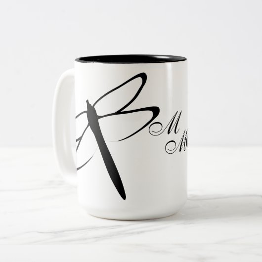 mit Monogramm Schwarz-Weiß-Tasse Zweifarbige Tasse (Vorderseite Links)