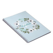 Mit Monogramm Schwarz, Weiß und Aquamarines Blumen Notizblock (Rechte Seite)