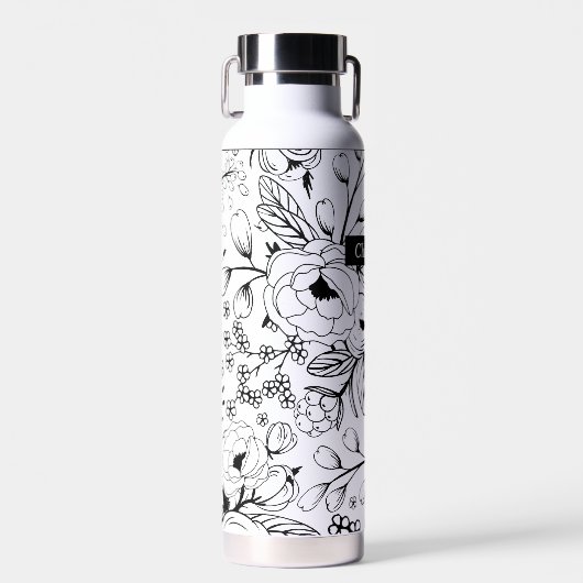 Mit Monogramm Schwarz-Weiß-Vacuum Trinkflasche (Vorne)