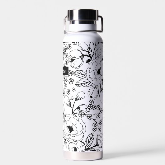 Mit Monogramm Schwarz-Weiß-Vacuum Trinkflasche (Rückseite)