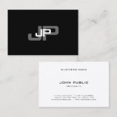 Mit Monogramm Schwarz-weiße einfache moderne Visitenkarte (Vorne/Hinten)