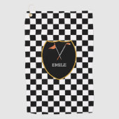 Mit Monogramm Schwarz-weiße Karo & Golf Club & Fah Golfhandtuch (Vorderseite)