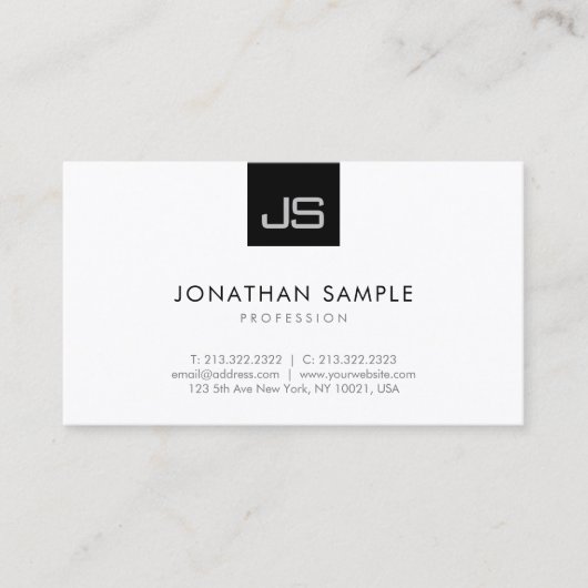 Mit Monogramm Schwarz-weiße, moderne, einfache Vor Visitenkarte (Vorderseite)