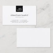 Mit Monogramm Schwarz-weiße, moderne, einfache Vor Visitenkarte (Vorne/Hinten)