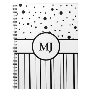 Mit Monogramm Schwarz-weiße Polka-Dosen und Streif Notizblock