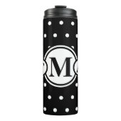 Mit Monogramm Schwarz-weiße Polka Dots Thermosbecher (Vorderseite)