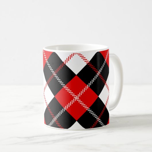 Mit Monogramm Schwarz-weiße Raute Kariert Kaffeetasse (VorderseiteRechts)