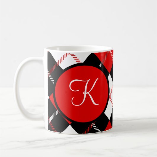 Mit Monogramm Schwarz-weiße Raute Kariert Kaffeetasse (Links)