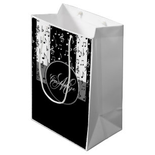 Mit Monogramm schwarz-weiße Streifen 3 Mittlere Geschenktüte