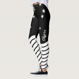 Mit Monogramm Schwarz-weiße Streifen Graphic Leggings